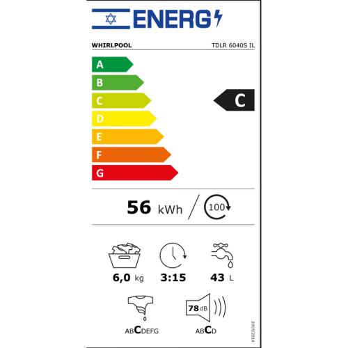 ����� ����� ��� ����� 6 �"� Whirlpool TDLR 6040S IL ������� 1000 ��"� - ��� ��� ������ �"� ������ �����